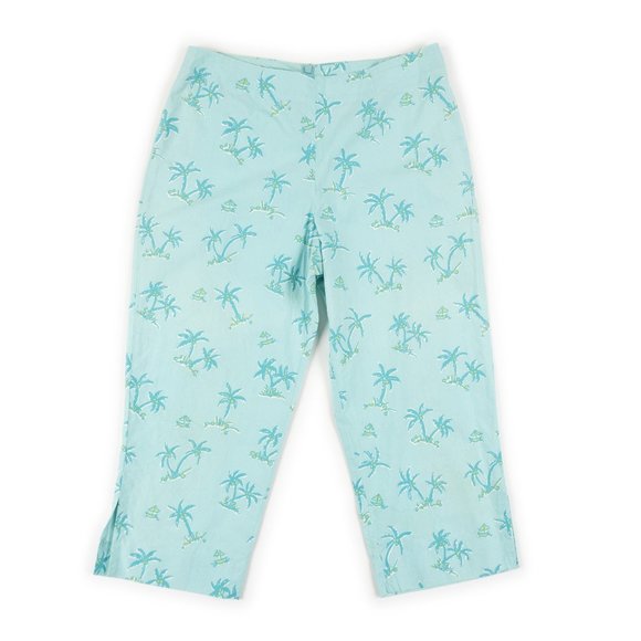 Vintage LILLY PULITZER tropical teal palm tree ultra-lightweight capris size 4 - Picture 1 of 10